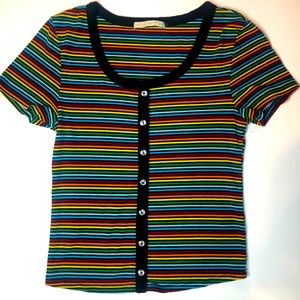 Med Active USA Rainbow Striped Middy Crop Top